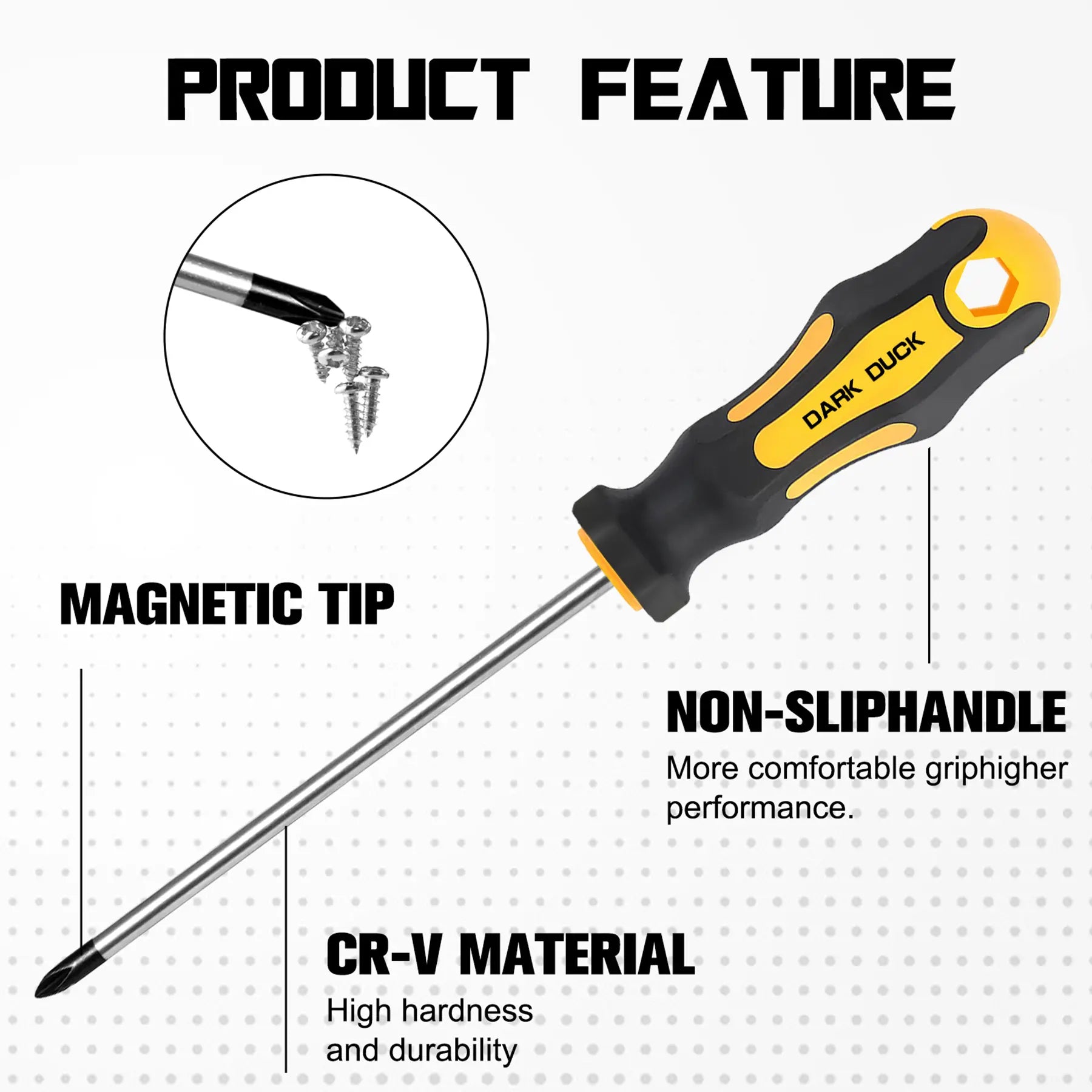 DARK DUCK 16pcs Magnetic Screwdriver Set, Chrome Vanadium Steel, Lemon Yellow, Polished Finish, Flat & Phillips Heads,Nail Puller Includes Pick & Hook Tools, for Mechanics, Construction, Carpentry Hardware image 3