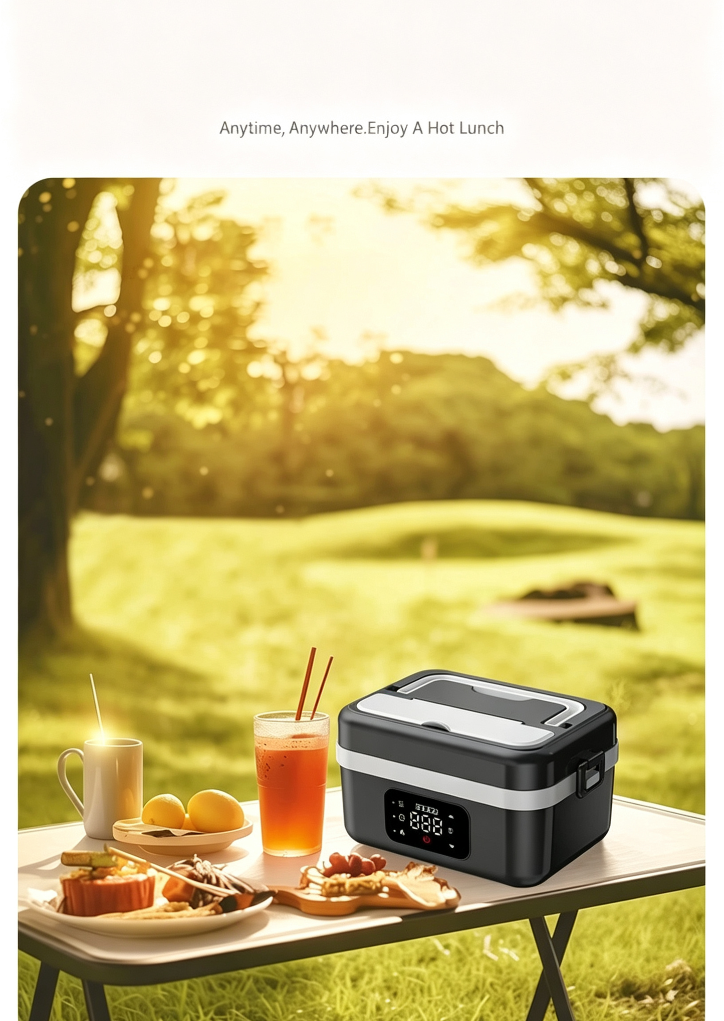 Portable Digital Display Heated Lunch Box, 8000mAh Rechargeable Insulated Bento Box, Stainless Steel Inner Pot with Heat Insulation Layer, Water-Free Wireless Heating, Works as Phone Power Bank, Heated Food Container for Office, School, Car & Camping