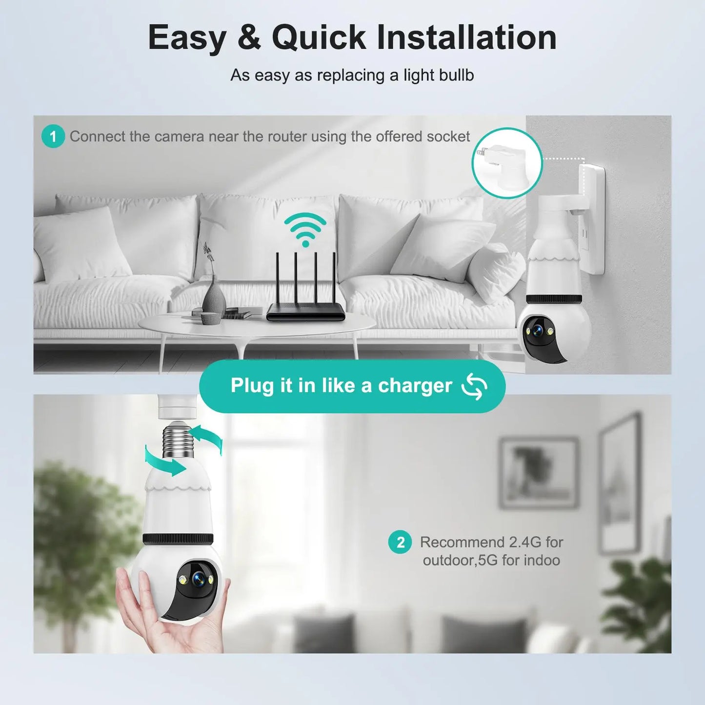 📹 Cash on Delivery ✈ Hawkray Socket-Mounted Light Bulb Cord Security Camera Tech Gadgets, 5G & 2.4GHz Wireless Indoor/Outdoor Home Camera, 360° Remote Viewing, Night Vision, Motion Detection, Real-Time Alerts, Audio, Easy Installation