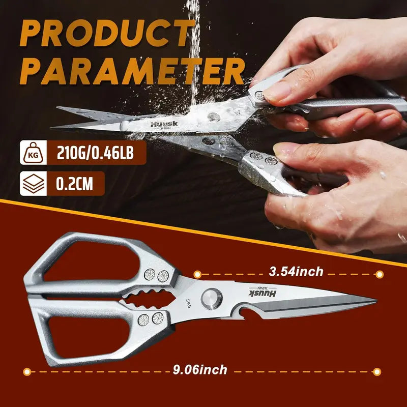 Kitchen Scissors All Purpose -FallFreshness- Stainless Steel Kitchen Shears, Sharp Silver Meat Scissors, Dishwasher Safe, Heavy Duty Poultry Shears, Japanese Cooking Scissors for Food, Chicken Bones, and Turkey – Perfect Father's Day Gift!