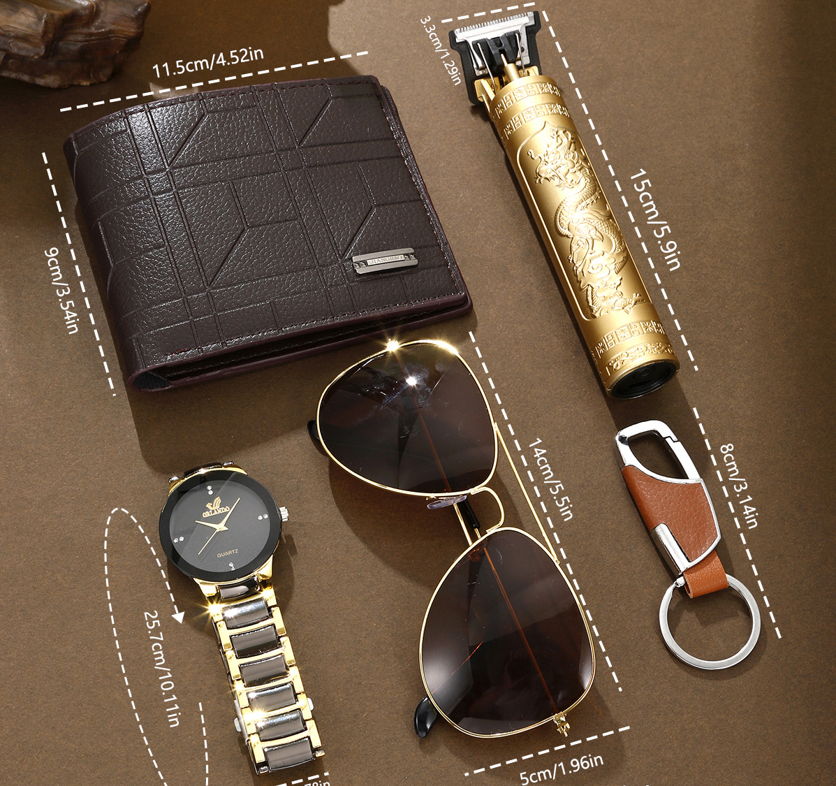 2026 Cross‑Border Hot‑Sale 5‑Piece Gift Set – Business Steel‑Band Quartz Watch, Designer Wallet & Razor – Premium Men‘s Gift Box for Holidays & Special Occasions