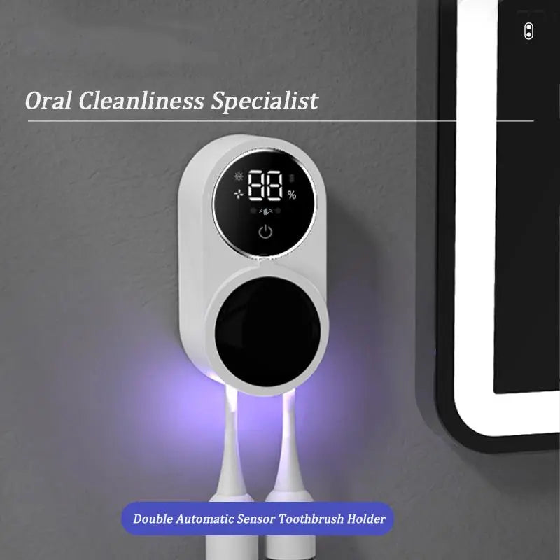 Wall Mounted Toothbrush Sterilizer, Rechargeable Toothbrush Holder, Toothbrush Sanitizer Holder, Toothbrush Holders For Bathrooms, Toothbrush Cleaner with LED Smart Screen, Personal Care Appliances, Bathroom Accessory.