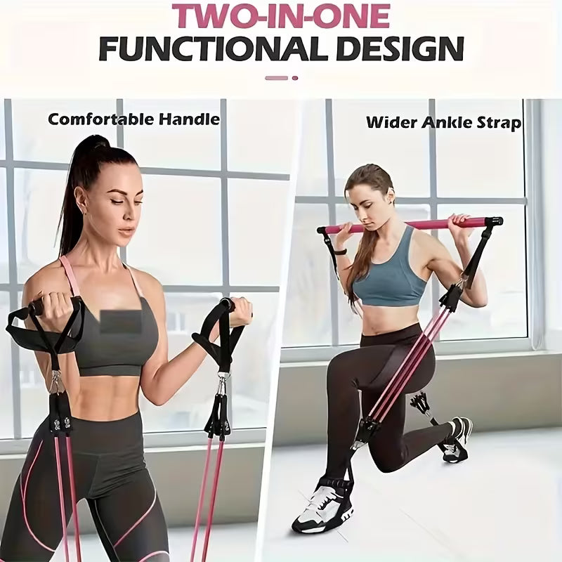 14‑Piece Pilates Bar Kit with 6 Pcs 180‑Lbs Resistance Bands, Multifunctional Fitness Pedal Puller, Adjustable Home Yoga Stretch Training Resistance Rope Set