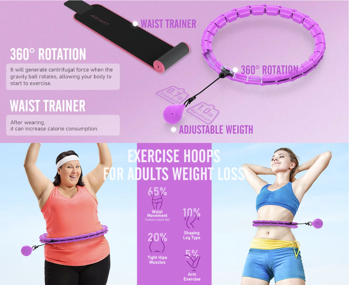 Weighted Hula Circle for Adults, Infinity Hoop Fit Plus Size 47 Inch/120cm, Include 24 Detachable Links and Waist Trainer for Women, Home Workout Equipment, Exercise Equipment, Home Training Equipment