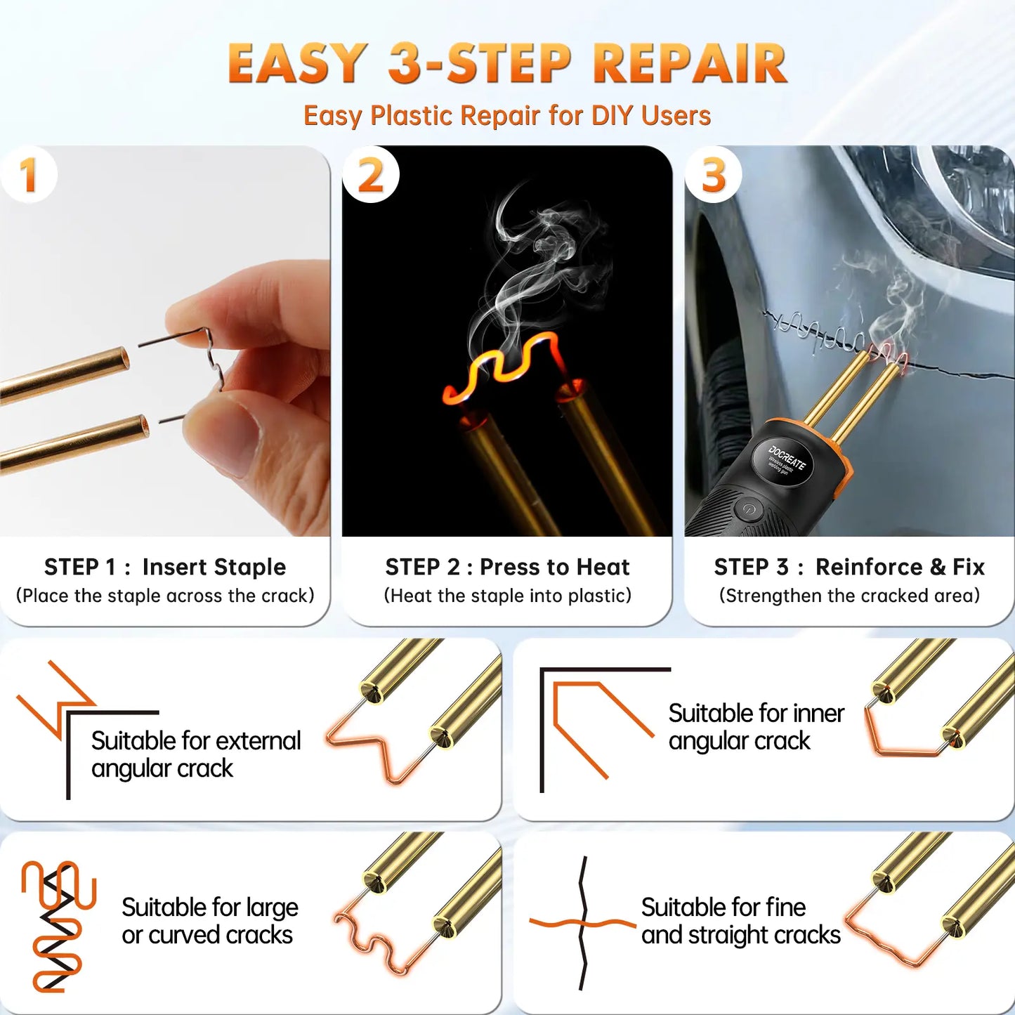 Handheld Plastic Welder Kit, Cordless Rechargeable Hot Stapler Plastic Welding Repair Tool with 4000mAh Battery, LED Light for Car Bumper, Dashboard image 4
