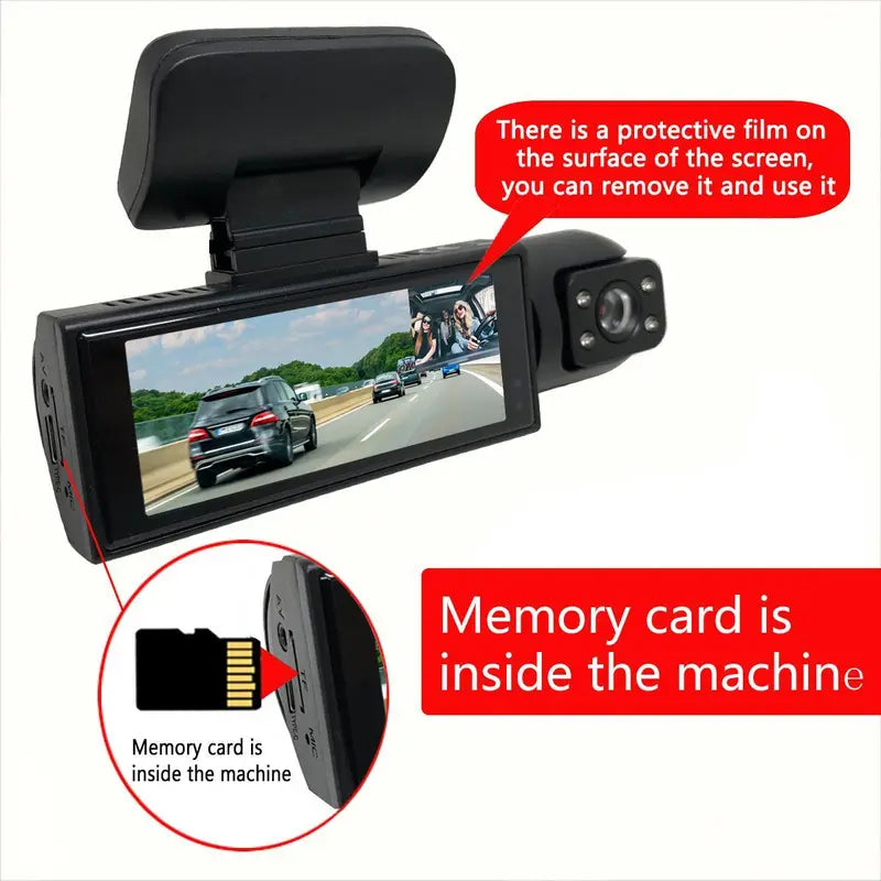 Front & Inside Car Dashboard Camera, 1 Count Car Dashcam with 32GB Card, Wide Angle Car Driving Recorder with IR Night-Visionr, 3.16 Inch lPS Screen 1080P HD Camera with Dual Lens, Birthday Gifts, Automotive Dashcam