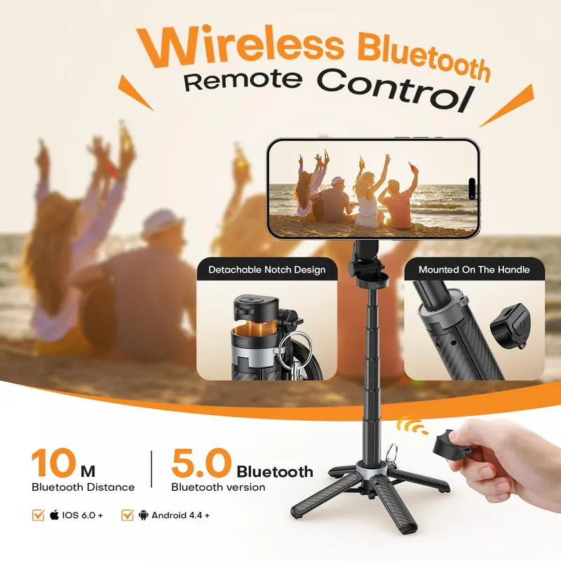 2025 New 4-in-1 Multifunctional Magnetic Selfie Stick 360° Rotation Compact Stylish with Wireless Bluetooth Control Magnetic Phone Holder for Selfies Video Recording Vlogging Compatible with Most Phone Modes Tripod Stabilizer ，Max extend to 14.96 inches