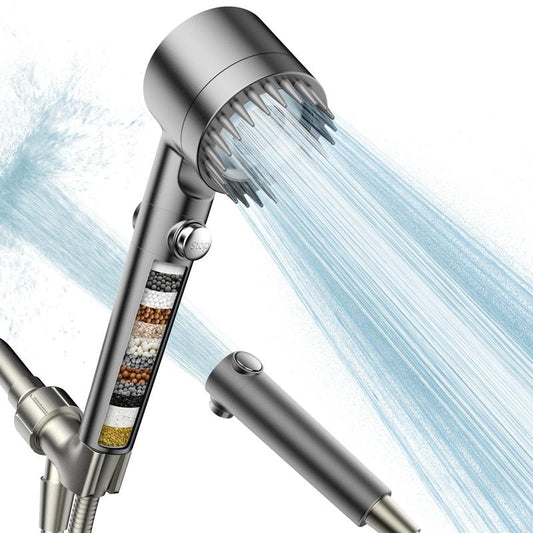 Handheld Filter Shower Head High-Pressure Power Wash - 4-Setting Massage Spray, 150cm Hose, Chrome Finish, Easy Install, Low Flow, One-Touch Water Stop, Adjustable Pressure, Micro-Technology Nozzles