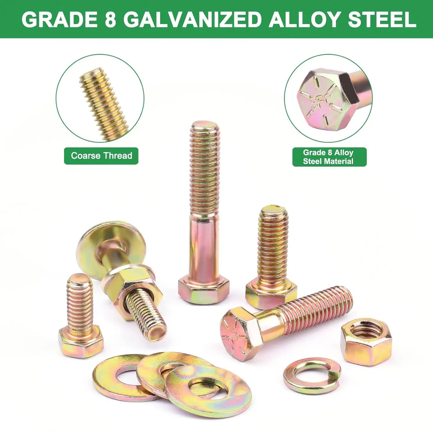 【DealsForYouDays】FOLIV 566Pcs Heavy Duty Bolts and Nuts Assortment Kit, Grade 8 Hex Screws Bolts Nuts Kit, 1/4-20 5/16-18 3/8-16, 15 Common Sizes Included bow go Telescoping Magnetic Christmas & New Year Gift Ideas Hardware image 3