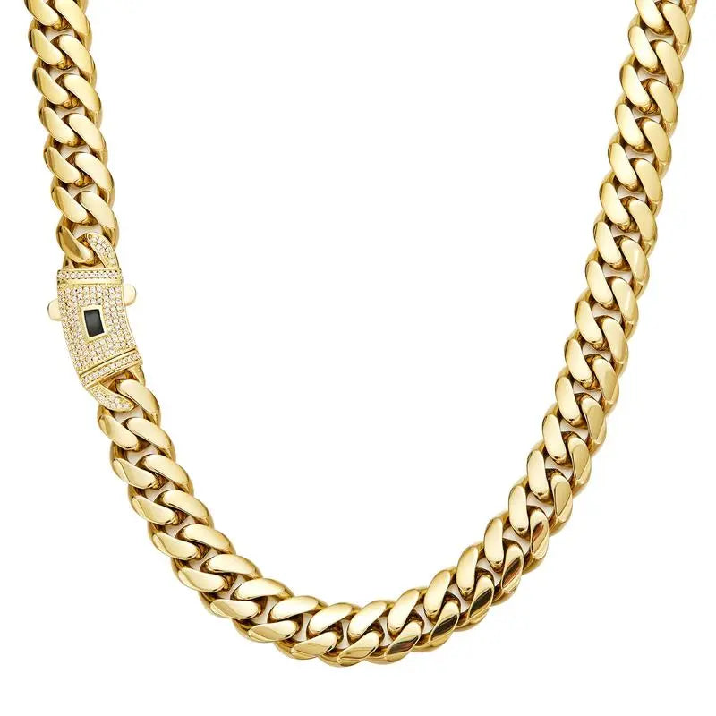 Cuban Necklace Miami Link Chain with Diamond Clasp Anti-Friction for Men Women Stainless Steel Thick Chain Hip Hop Jewelry 14mm wide, 24 inches longColorfast Waterproof Thickened Black Friday
