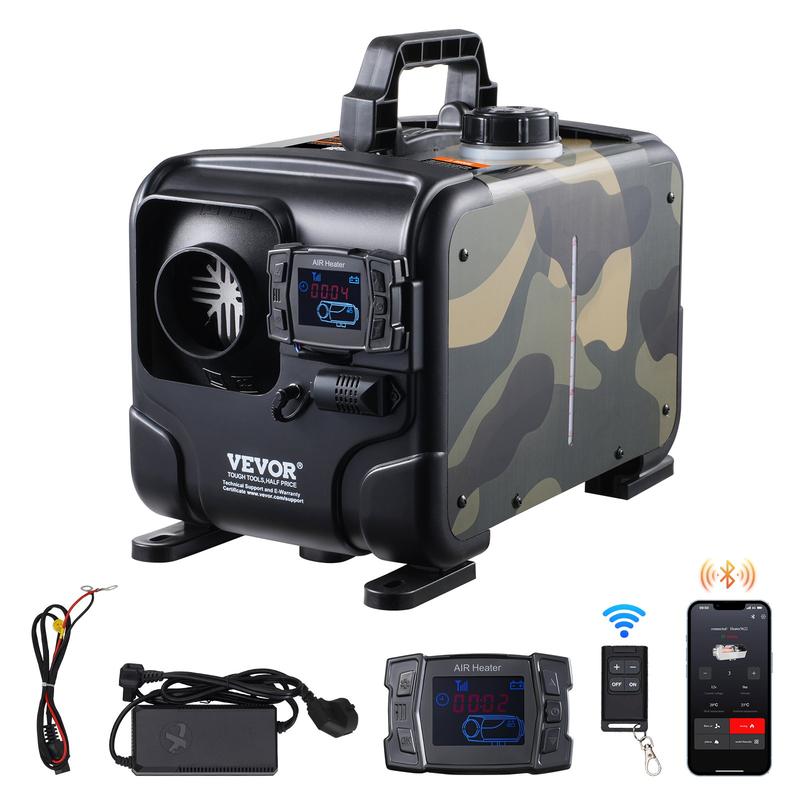 VEVOR 8KW Diesel Air Heater, Upgraded 110V Adapter & CO Alarm, 12-24V All in One Diesel Air Heater, with Bluetooth APP/Remote Control and Display Screen, Fast Heating Portable Diesel Heater for Vehicles and Outdoors