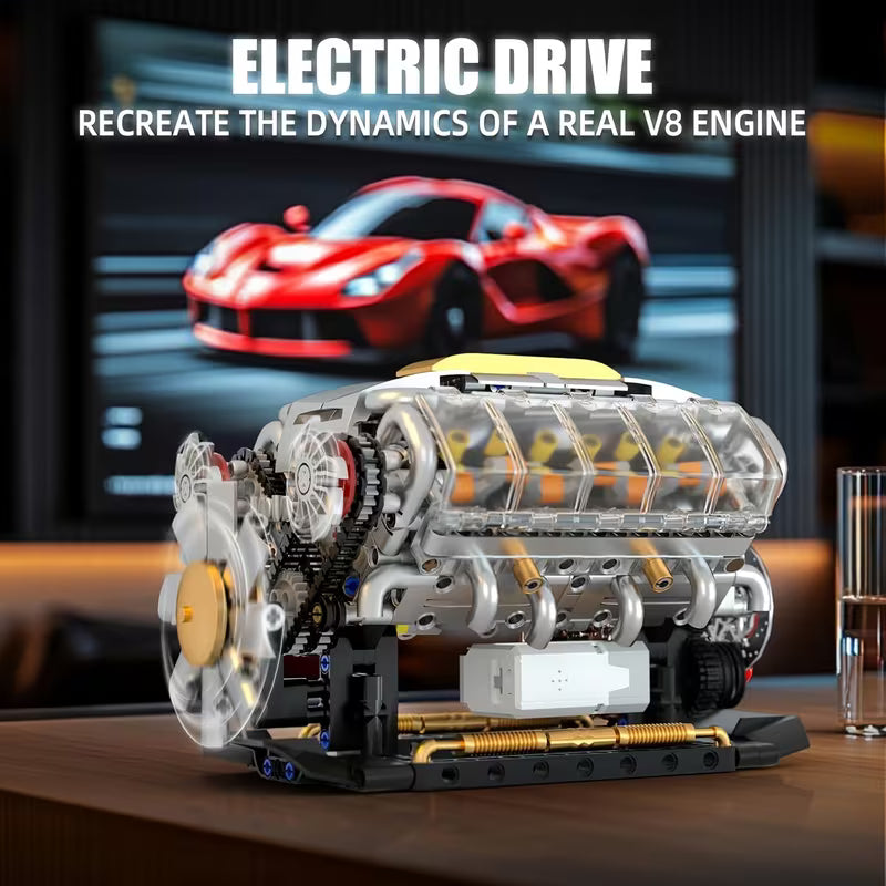 GOQI 3053-YC614 Mechanical Engine Building Set – L‑Type Inline Cylinder Model, 847pcs, Motorized Moving Parts, STEM Educational Toy Gift for Boys