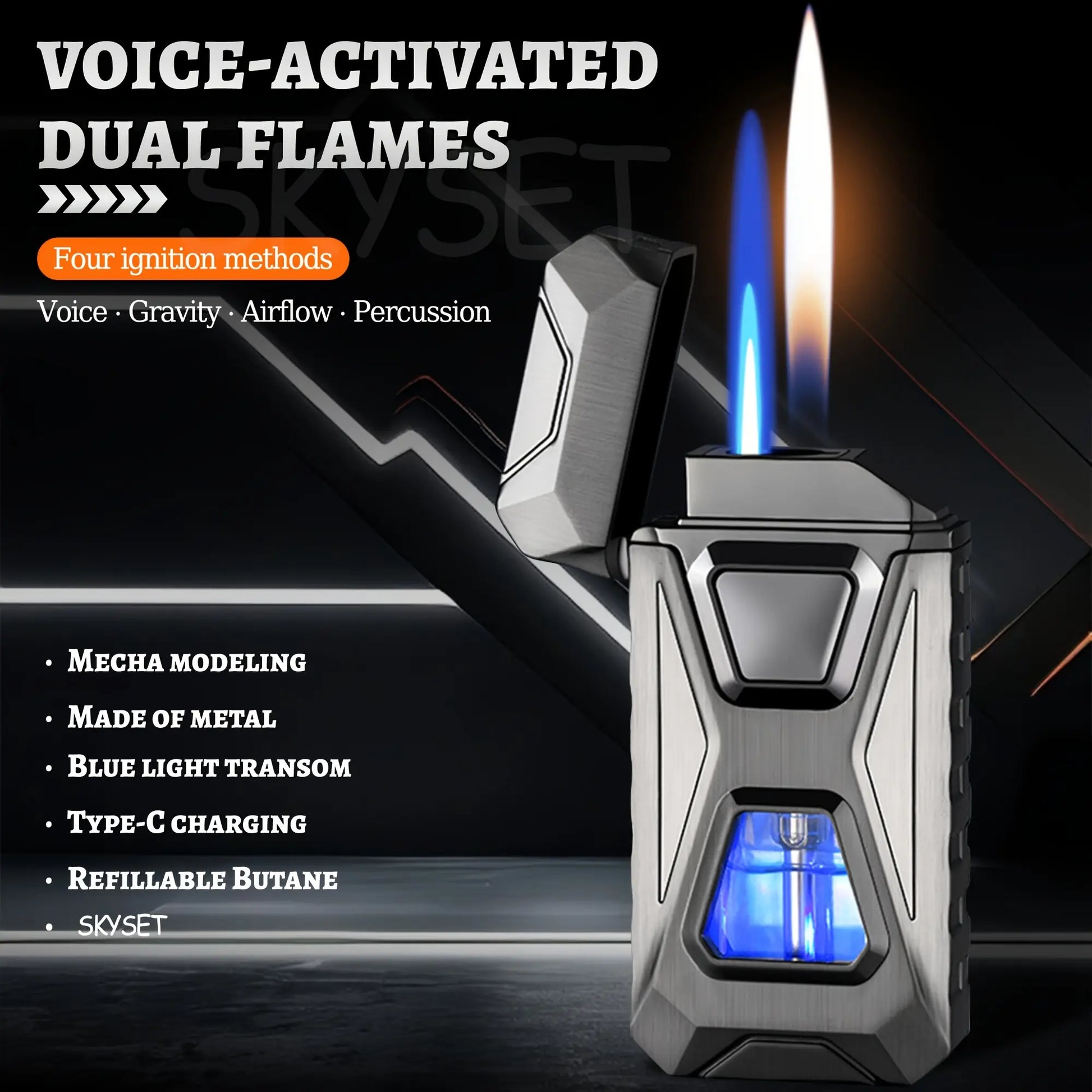 Rechargeable Type-C Butane Men's Lighter, Intelligent Voice Control Electronic Ignition, Stainless Steel Windproof Fast Charging Tool, Gift-Box Unboxing Gifts for Him Adult image 2