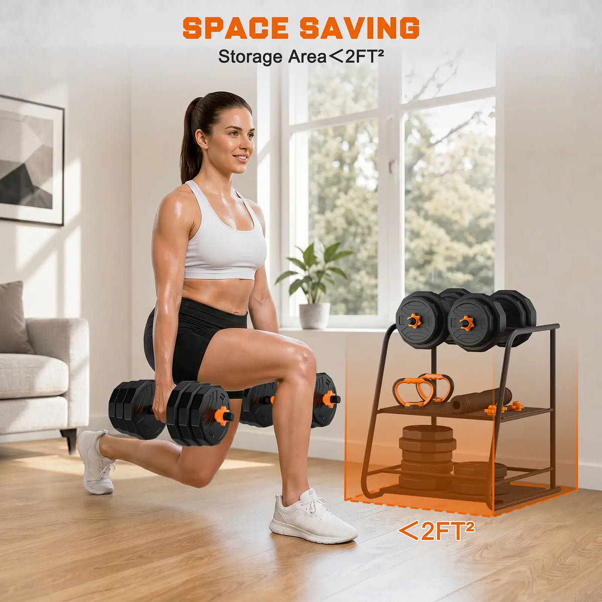 Adjustable Dumbbell Set, 44/66/88 lbs Weight Set Use as Dumbbell, Barbell, Kettlebell and Push-up Pesas Para Ejercicios en Casa, Christmas gift idea Msulti-functional Fitness Exercise Equipment for Home Gym，SummerVibes image 9