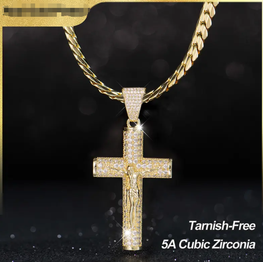 Cuban , Figaro, Miami Cross with Jesus Christ Crucifix,24 inches Long and 6mm Wide,Handcrafted Polishing and Multiple Electroplating Daily Wear Necklace