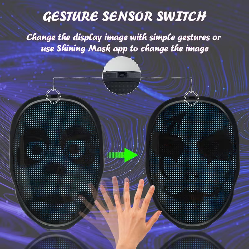 Face Transforming LED Mask, Bluetooth App Programmable, Gesture Control, 115 Built-in Patterns, DIY Custom Edit, Light Up Mask for Halloween, Bar, Carnival Party (Battery Not Included)