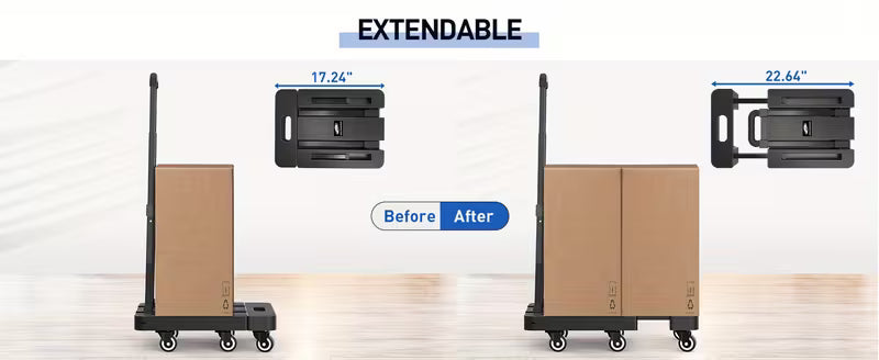 Folding Hand Trolley, 500 LB Heavy‑Duty Luggage Cart, Multi‑Purpose Flatbed Dolly with 6 Wheels & 2 Elastic Tie‑Down Straps, Detachable Silent Portable Trailer for Travel, Hauling, Shopping & Office Use, Wholesale Available