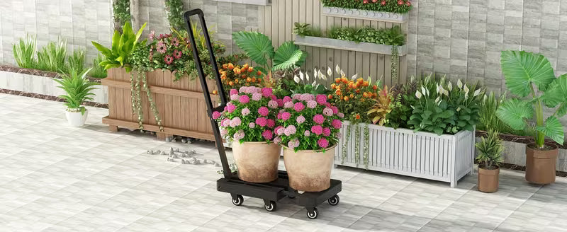 Folding Hand Trolley, 500 LB Heavy‑Duty Luggage Cart, Multi‑Purpose Flatbed Dolly with 6 Wheels & 2 Elastic Tie‑Down Straps, Detachable Silent Portable Trailer for Travel, Hauling, Shopping & Office Use, Wholesale Available