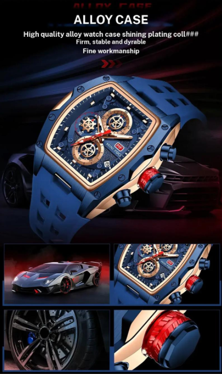 Men's Sporty Barrel Shaped Analog Quartz Watches, Fashionable Luminous Waterproof Quartz Wristwatch with Silicone Strap, Trendy Luminous Pointer Watch with Date Display Function for Daily Life, with Box
