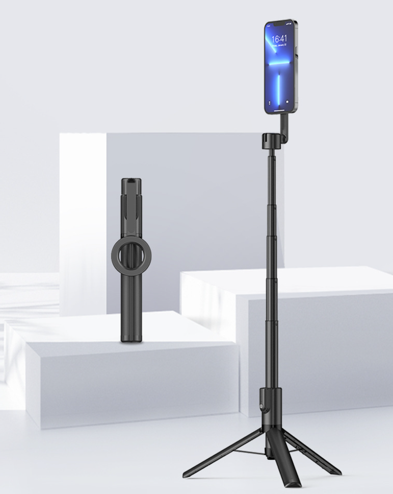 Magnetic selfie stick stand, suitable for iPhone and Android devices, Pixel 10, as well as phones with metal ring protective cases and other photography and travel accessories. Anti-shake, extendable, 1.36 meters long.