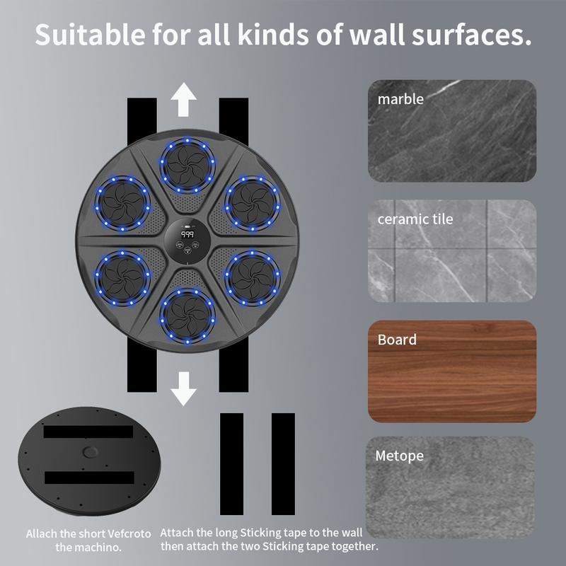 Music Boxing Six-Target Training Machine with Gloves - Wall Mount Fun Fitness for Kids,Music Boxing Machine， Wall Mount Boxing Machine - Smart Fun Fitness Gear for All Ages,Interactive Boxing Trainer - Enhance Workout Fun with Free Boxing Gloves