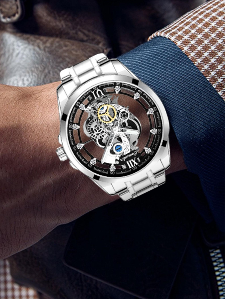 ⌚ Cash on Delivery ✨ BINBANG Men's Silver Color Steel Strap Dual-Sided Transparent Quartz Watch – Alloy Case, Analog Round Face – Luxury Trendy Sporty Casual Business Timepiece – Free Shipping