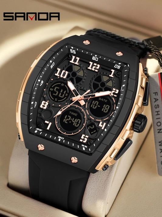 Men's Fashion Digital Analog Watch, Casual Sporty Digital Watch with Luminous Dial & Alarm Function, Waterproof Watch with Digital Display for Men with Box