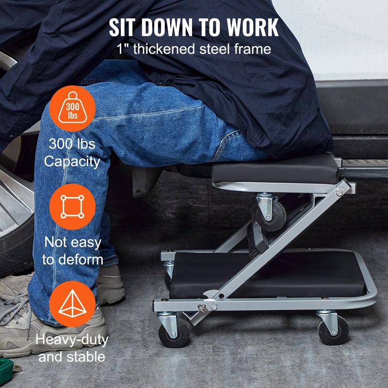 2 in 1 Z Creeper Seat Rolling Chair Auto Mechanics Shop Garage Work Stool