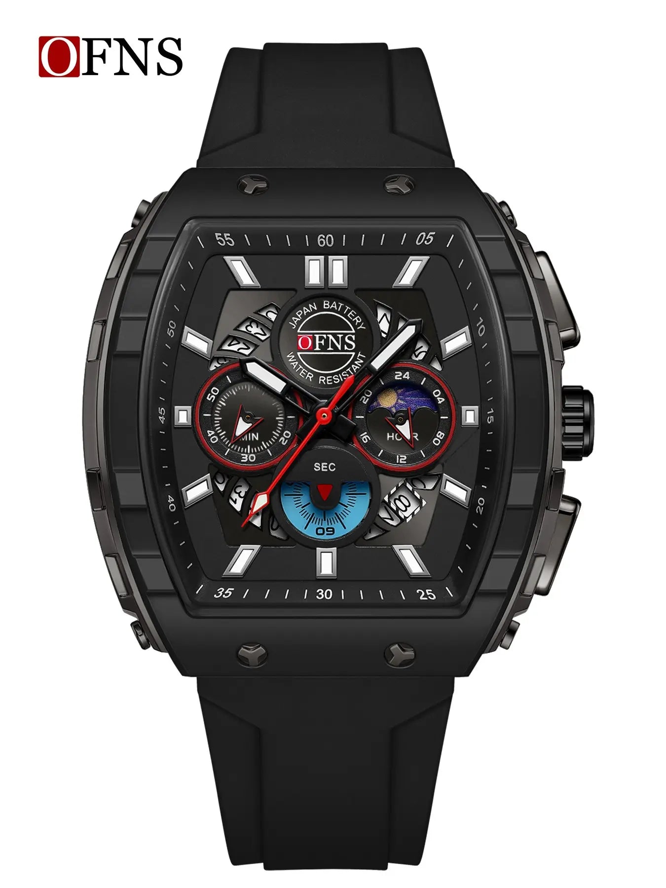 OFNS Quartz Watches for Men Luminous Analog Watch Waterproof Chronograph Calendar Silicone Strap Outdoor Sports Watch, Multifunctional Watch, for Party, Daily Decor & Gift with Box