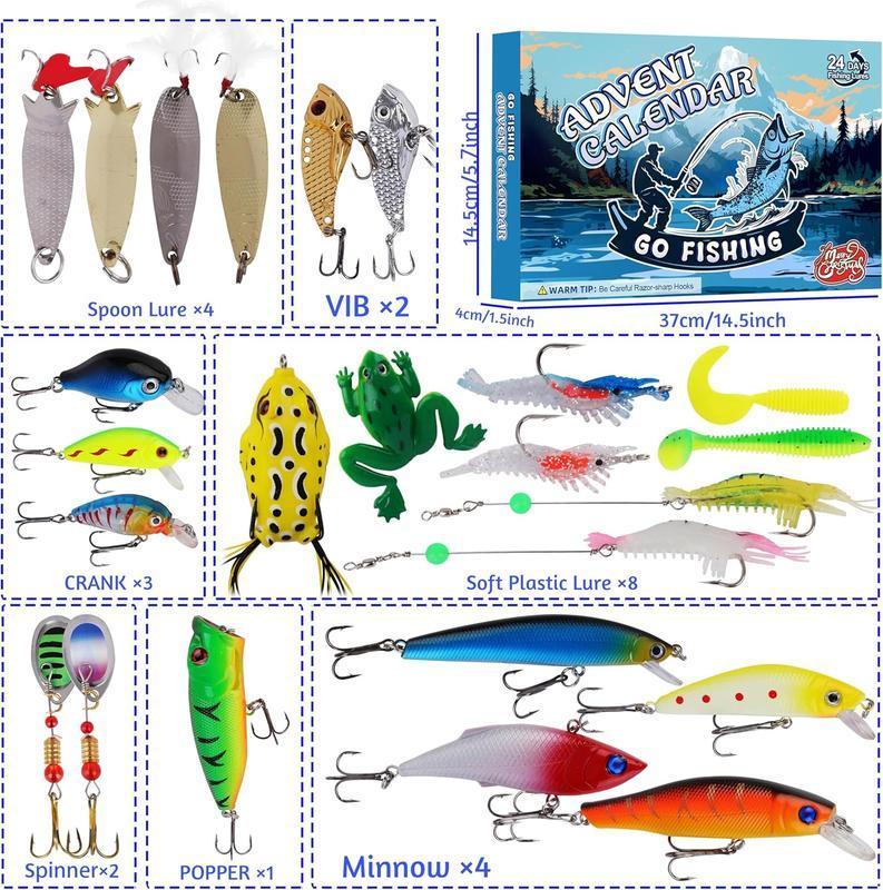 Advent Calendar 2025 Fishing Lure - 24 Days Christmas Countdown Fish Tackle Set for Adult Man Teen Boys- Xmas Surprise Fish Bait Gift for Father Grandpa Brother Boyfriend
