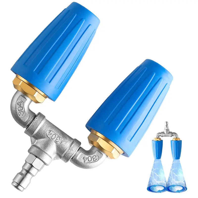 Dual Turbo High Pressure Nozzle – 4000 PSI, 2.0 Orifice, Stainless Quick Connect, 4-6 GPM, Blue Plastic & Brass Construction, Up to 140°F (60°C), Pressure Washer Wand for Decks & Driveways