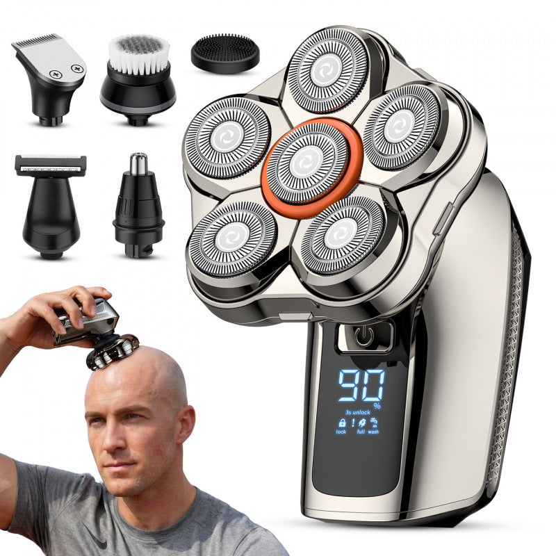 Smart Type-C Washable Electric Shaver - Digital Display, Magnetic 6-Blade Head, 6-in-1 Grooming Razor