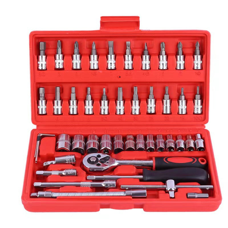 CR-V 46-Piece Ratchet Box Socket Set - Chrome Vanadium Steel, T-Handle Screwdriver with Cross and Hex Bits