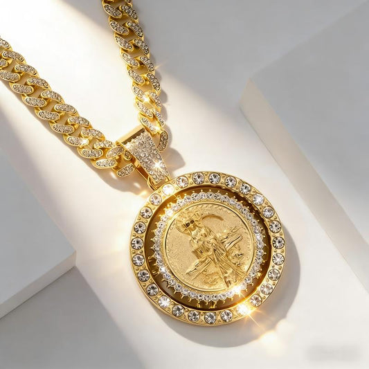 2-Piece Saint Motif Rotating Pendant Necklace Set - Religious Bohemian Jewelry for Men and Women