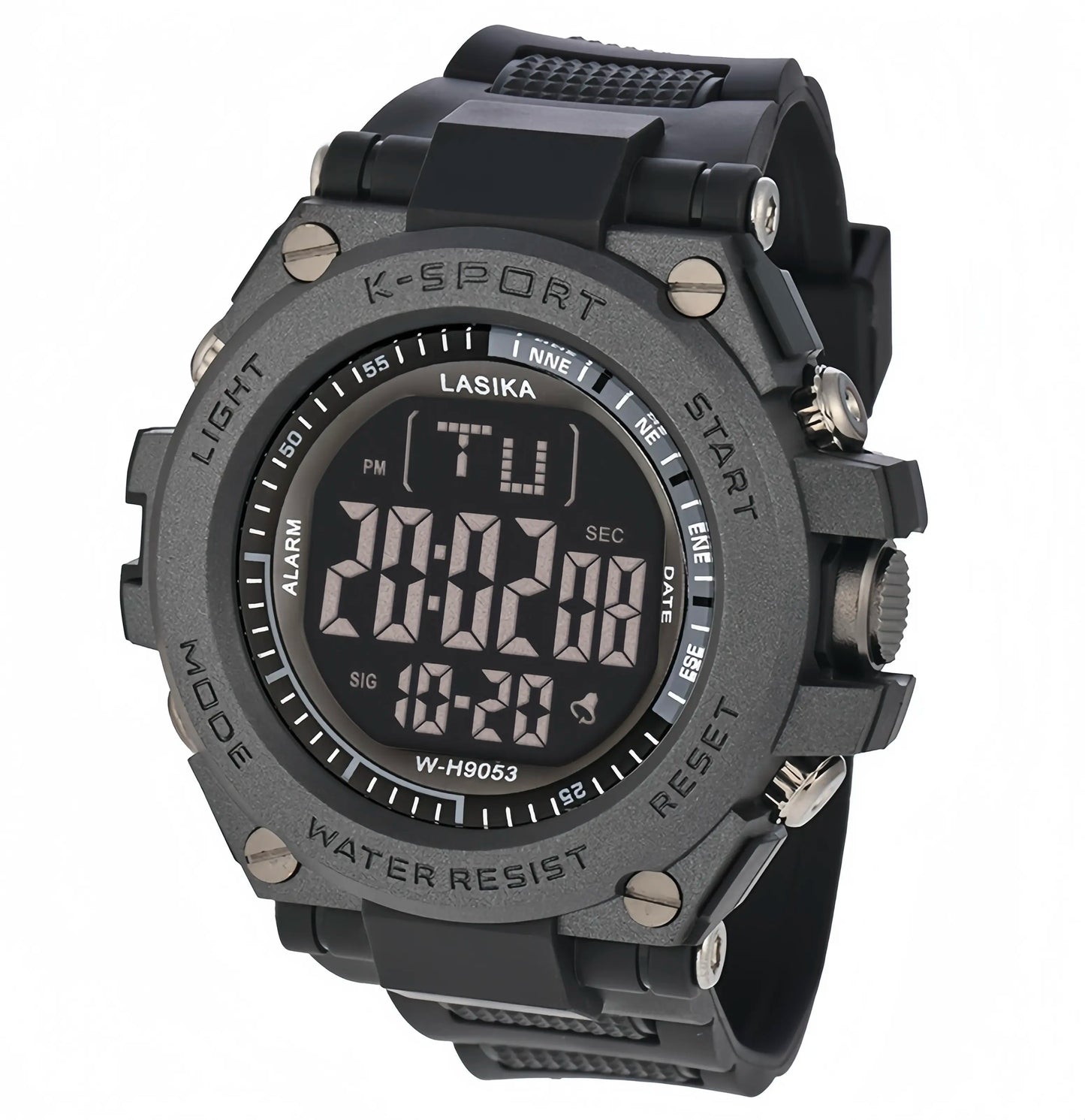 LASIKA Water Resistant Sports Digital Watch - Alarm, Rubber Strap, Black Dial, K-Sport Style for Men
