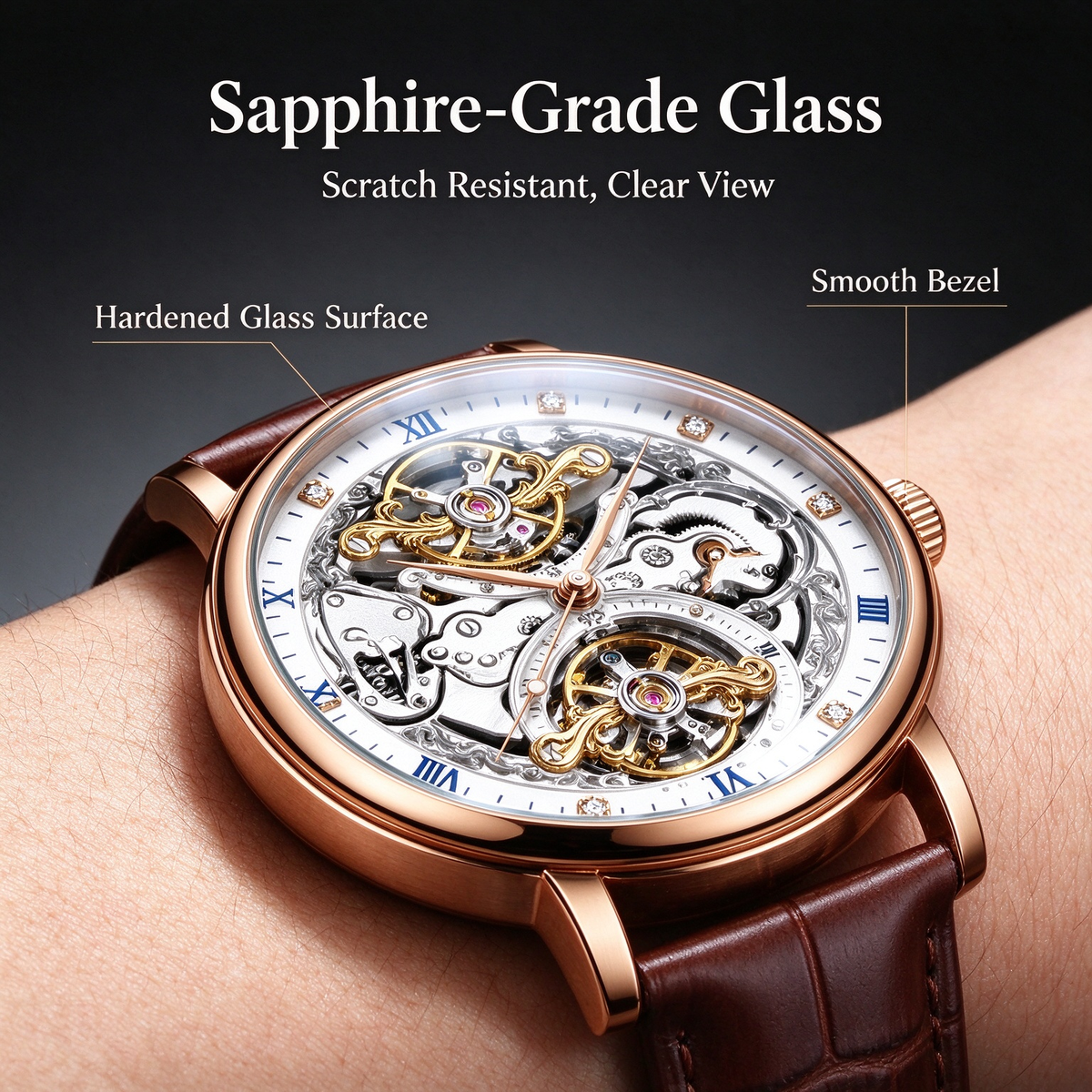 KINYUED Fully Automatic Mechanical Watch - Business Men's Tourbillon Mechanical Watch, Minimalist Luminous Business Wristwatch