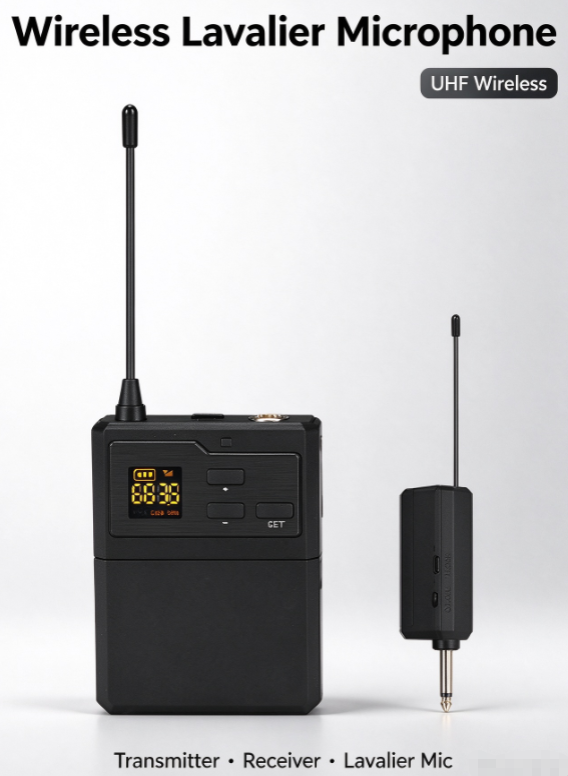UHF Wireless Lapel Microphone System – 1 Transmitter + 1 Receiver, Headset & Lavalier with 3.5mm Adapter