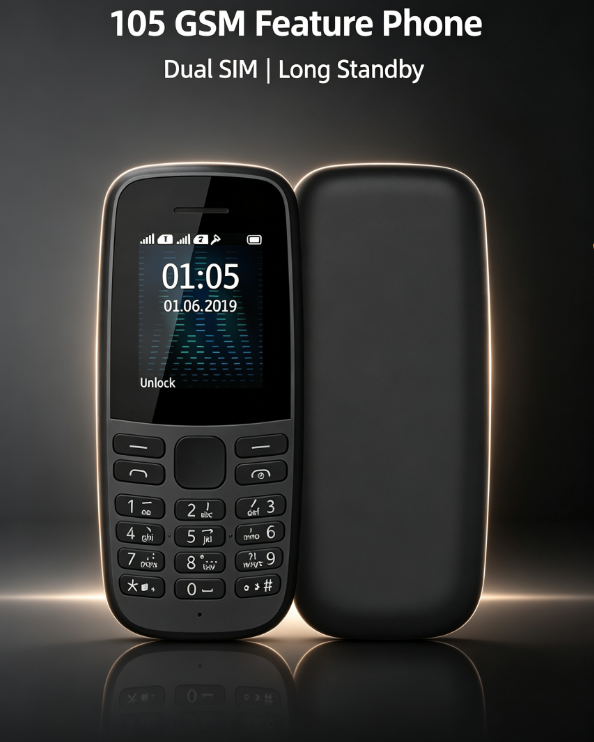 105 Senior Cell Phone – GSM Unlocked, Big Button, Dual SIM, SOS Key, FM Radio & Flashlight for Elderly