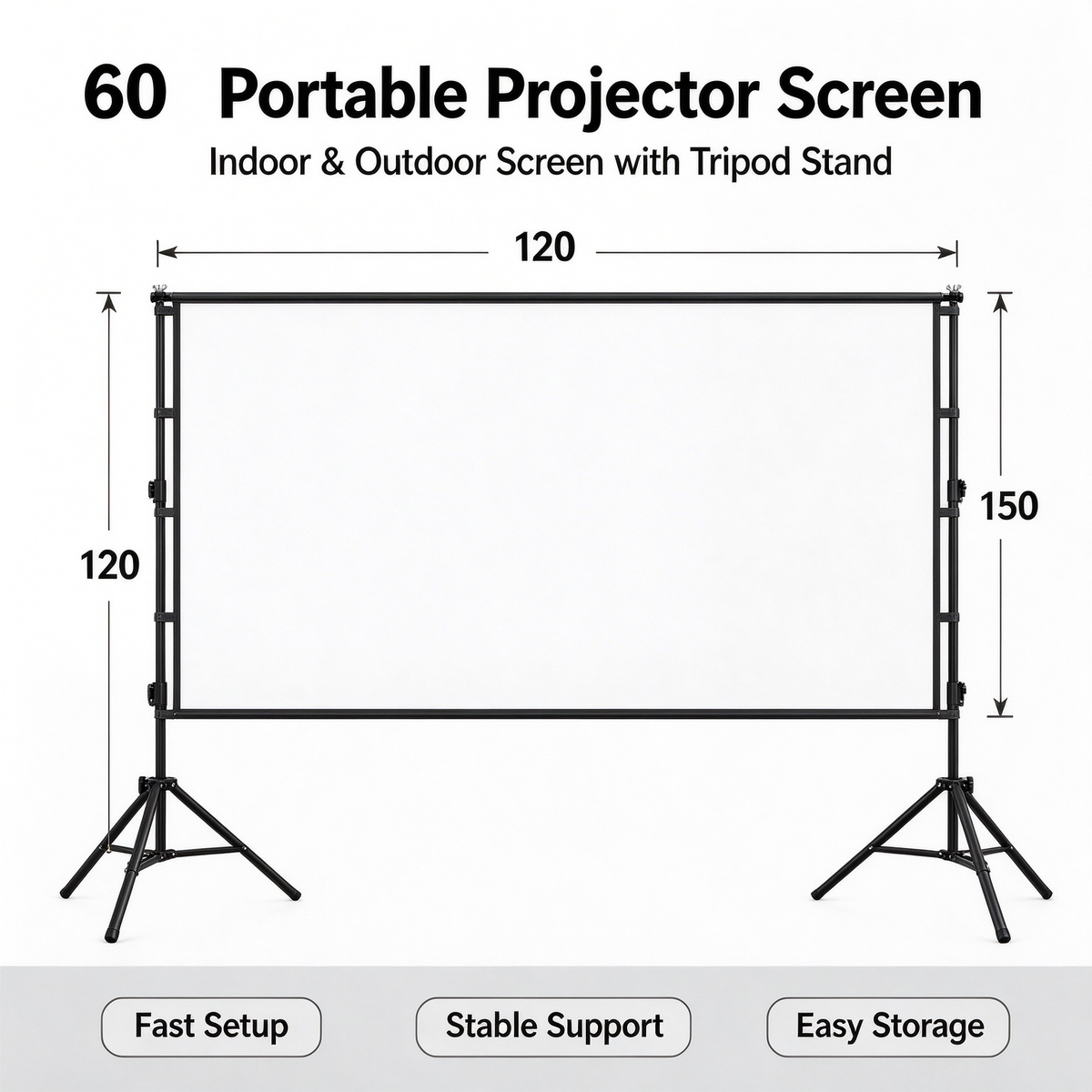 Outdoor Floor-Standing Tripod Projector Screen - Open-Air Movie Dual-Bracket Projector Screen, Home Anti-Light Screen