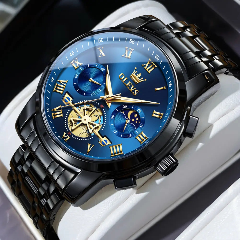 OLEVS G2859 Men's Chronograph Business Dress Quartz Watch – Stainless Steel, Waterproof, Luminous, Date Display, Casual Round Dial