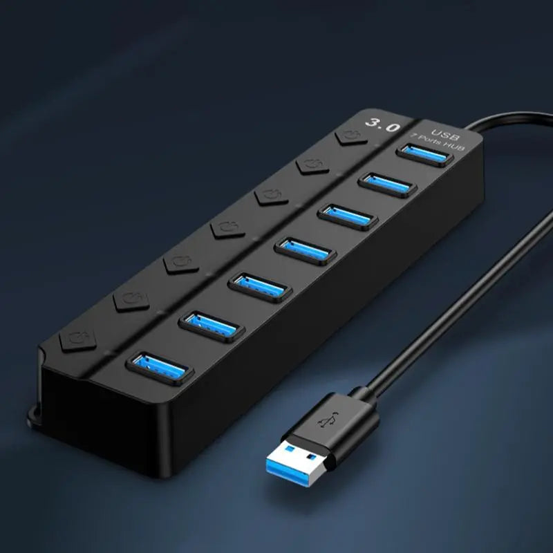 7-Port USB Hub - Multifunctional USB Splitter with Independent Switches, Universal USB Extender Adapter for Laptops and Multiple Devices