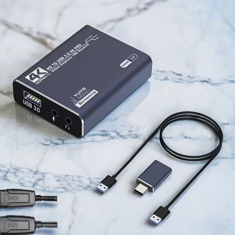 Aluminum Alloy Capture Card – 4K HDMI Loop Output, 1080P 60FPS with Mic for Gaming & Live Streaming