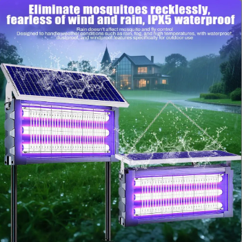 30W Solar Mosquito Killer Lamp Outdoor Waterproof, 3 Tubes UV Insect Zapper, Dual Solar & USB Rechargeable Battery Powered Bug Zapper for Garden, Yard, Farm, Patio