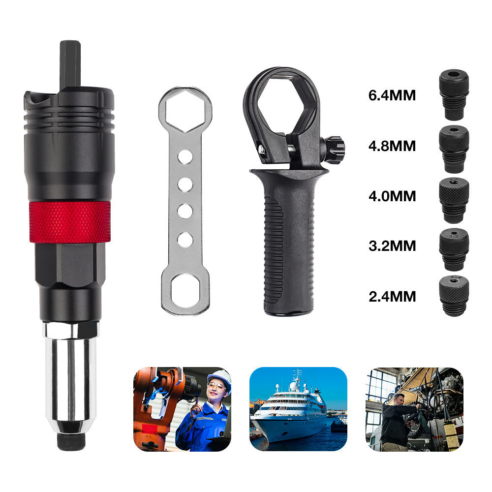 Professional Rivet Machine Kit – Multifunctional Automatic Rivet Nailer with Drill Attachment, Includes Wrench & Handle, for 2.4/3.2/4.0/4.8/6.4mm Rivets, Ideal for Home & DIY