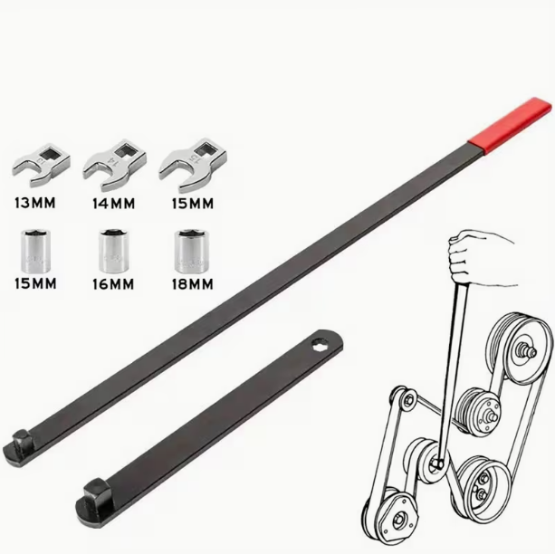 8-Piece Professional Serpentine Belt Tool Set – Universal 3/8" & 1/2" Drive, Tensioner & Idler Pulley Adjuster Wrench, for Car Engine Belt Removal & Installation