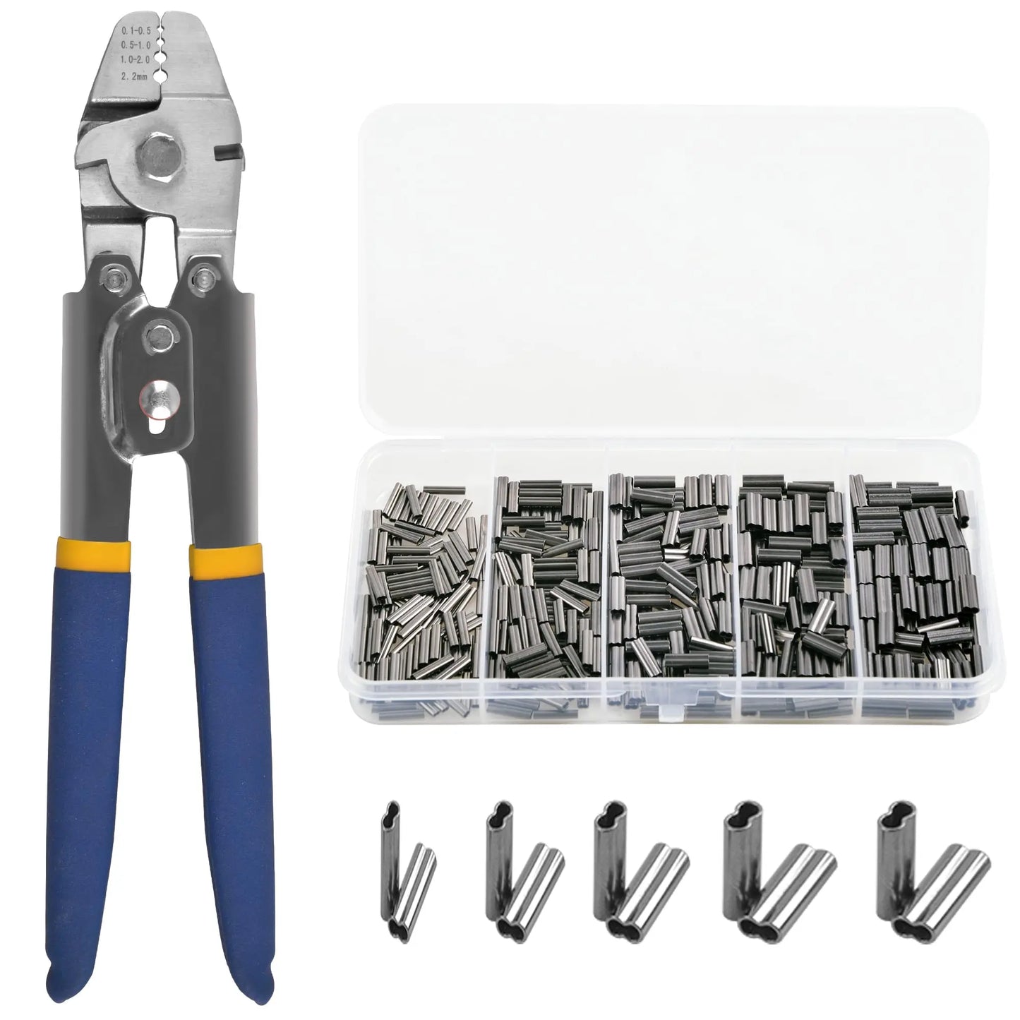 Wire Rope Hand Crimping Pliers Set – for Copper & Aluminum Oval Sleeves & Stop Sleeves, 0.1–2.2mm Wire Range