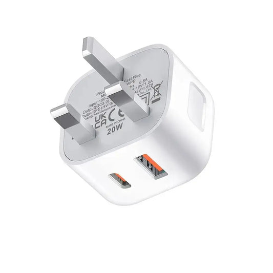 Buy 1 Get 1 Free 20W PD Fast Charging Adapter - Type-C and USB Dual-Port Wall Charger for iPhone and Android
