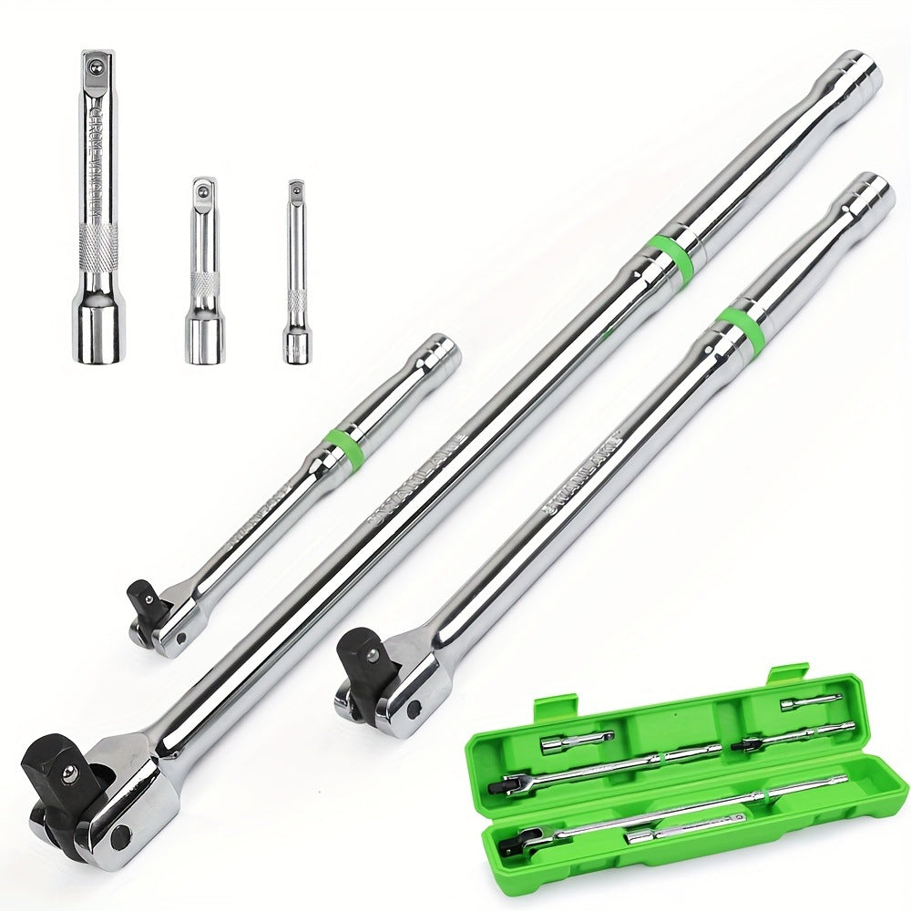 6-Piece Heavy Duty Breaker Bar Set – 1/4", 3/8" & 1/2" Drive, 6", 10" & 15" Lengths, 180° Rotatable Head
