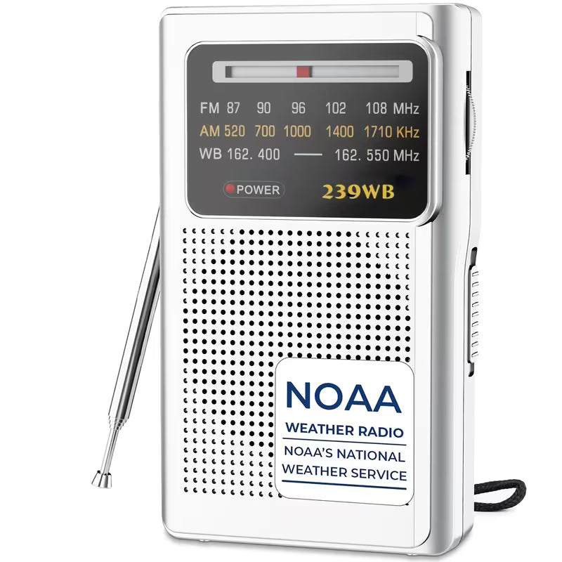 Portable Emergency Radio – NOAA Weather, AM/FM, Best Reception, Stereo Earphone Jack, 2xAA Battery