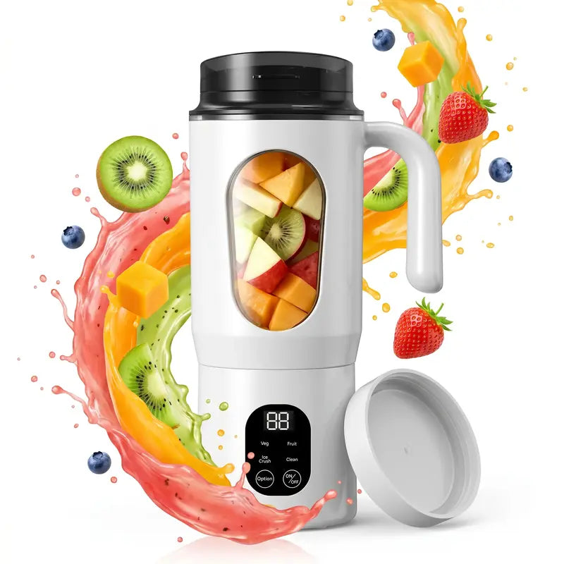 580ML Portable Juicer with LED Display - USB Rechargeable, 22000 RPM, Self-Cleaning for Smoothies and Ice Crushing
